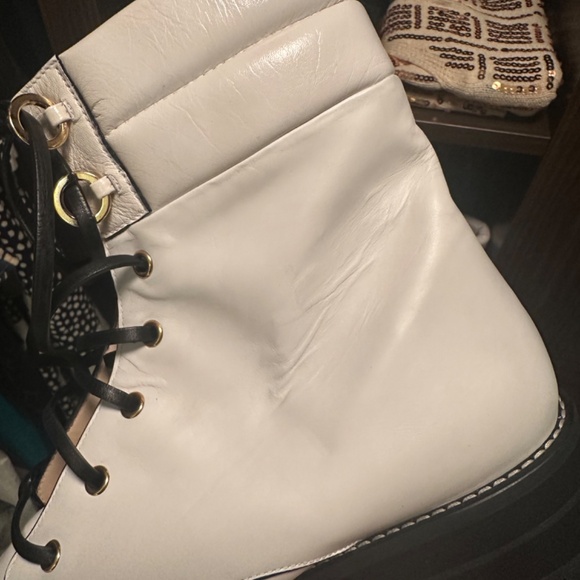 Stuart Weitzman Lexy Round Toe White Leather Lace Up (Combat) Boots - Size 11.5 - Picture 14 of 16